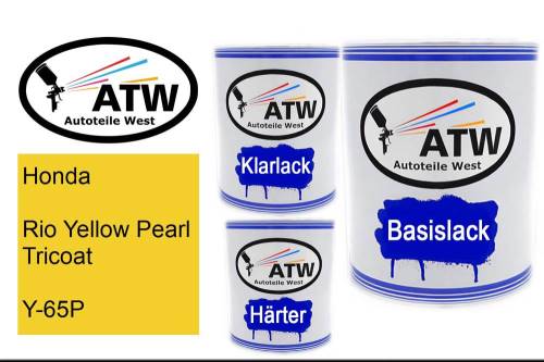 Honda, Rio Yellow Pearl Tricoat, Y-65P: 1L Lackdose + 1L Klarlack + 500ml Härter - Set, von ATW Autoteile West.